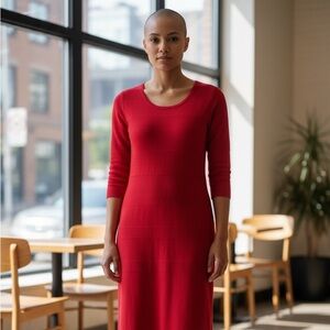 Red 3/4-Sleeve Fit & Flare Chic Dress Womens XL Red Holiday party Feminine Warm